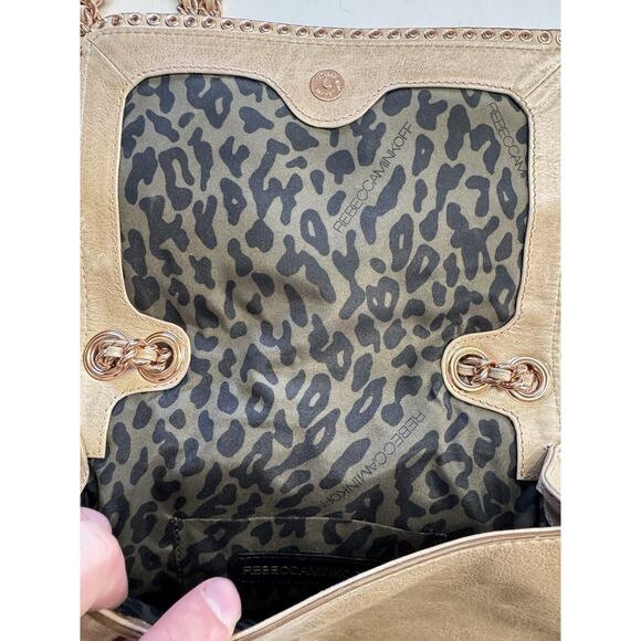 Rebecca Minkoff Tan Studded Bow Crossbody Purse Handbag Metallic Snake Chain - Picture 8 of 9